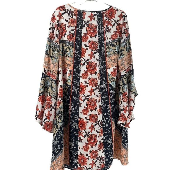 Cato Dress Size 14 16W Bohemian Multicolor Floral Dramatic Bell Sleeve V Neck - Picture 6 of 11